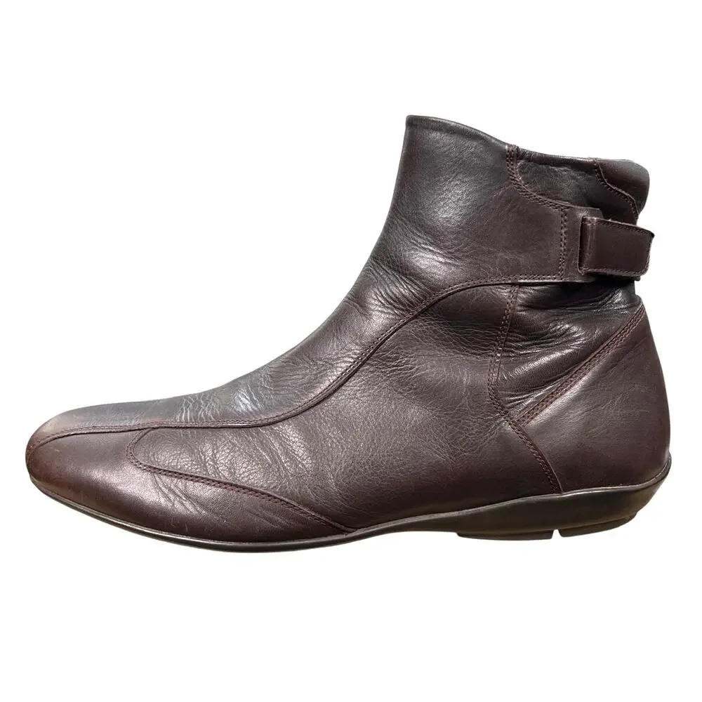 Bacco Bucci Llorente Brown Leather Side Strap Ankle Boots Size 43 US 10